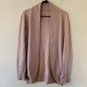 R Label Wool Cashmere Cardigan Sweater Size Small Open Tan Ribbed Long Sleeve